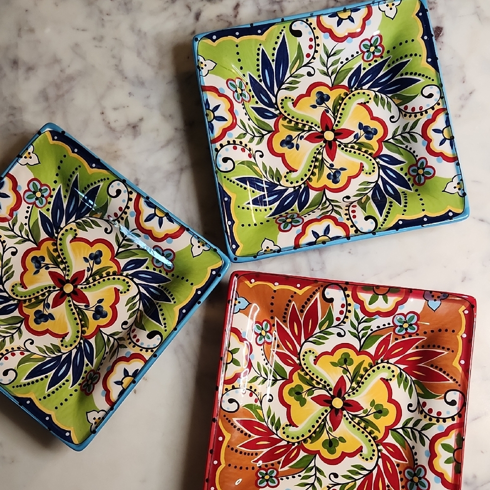 BOCCA 8x8" Salad Plate Ceramic Square Plates (3)